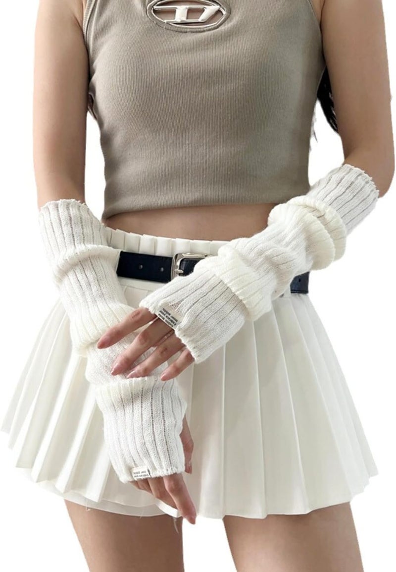 DUNKOING Cute Y2K Arm Warmers Kawaii Knitted Wrist Warmers Long Japanese Harajuku Goth Fingerless Sleeve for Women Girls - Image 1